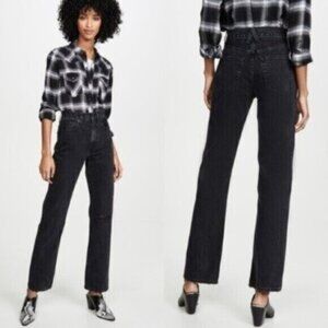 NWT SLVRLAKE London Long Gone Washed Black Distressed Straight Leg Jeans Size 30
